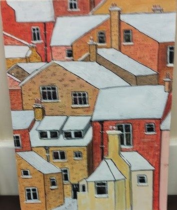 Keith, snowy roofs, acrylic.